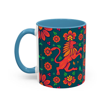 Accent Coffee Mug, Leo, Zodiac v1, Flower Pattern, (11, 15oz)