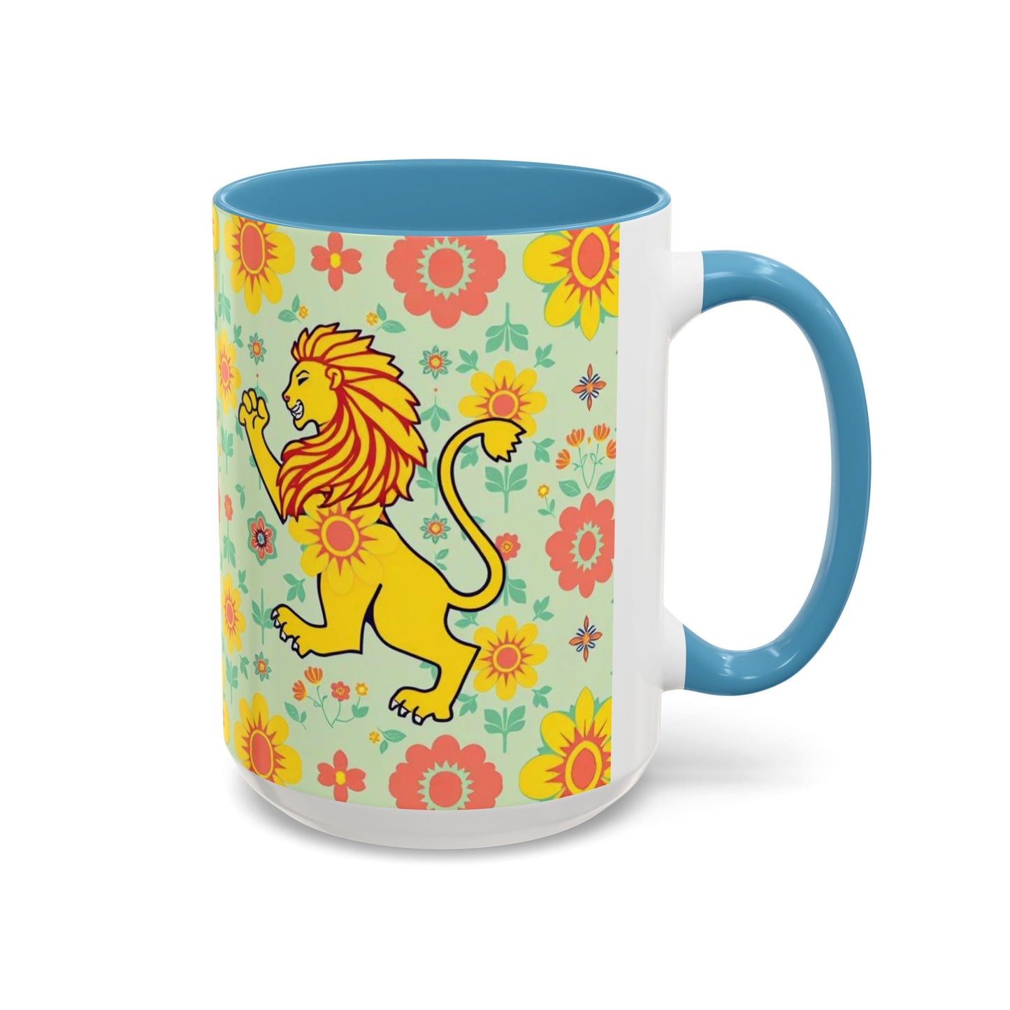 Accent Coffee Mug, Leo, Zodiac v2, Flower Pattern, (11, 15oz)