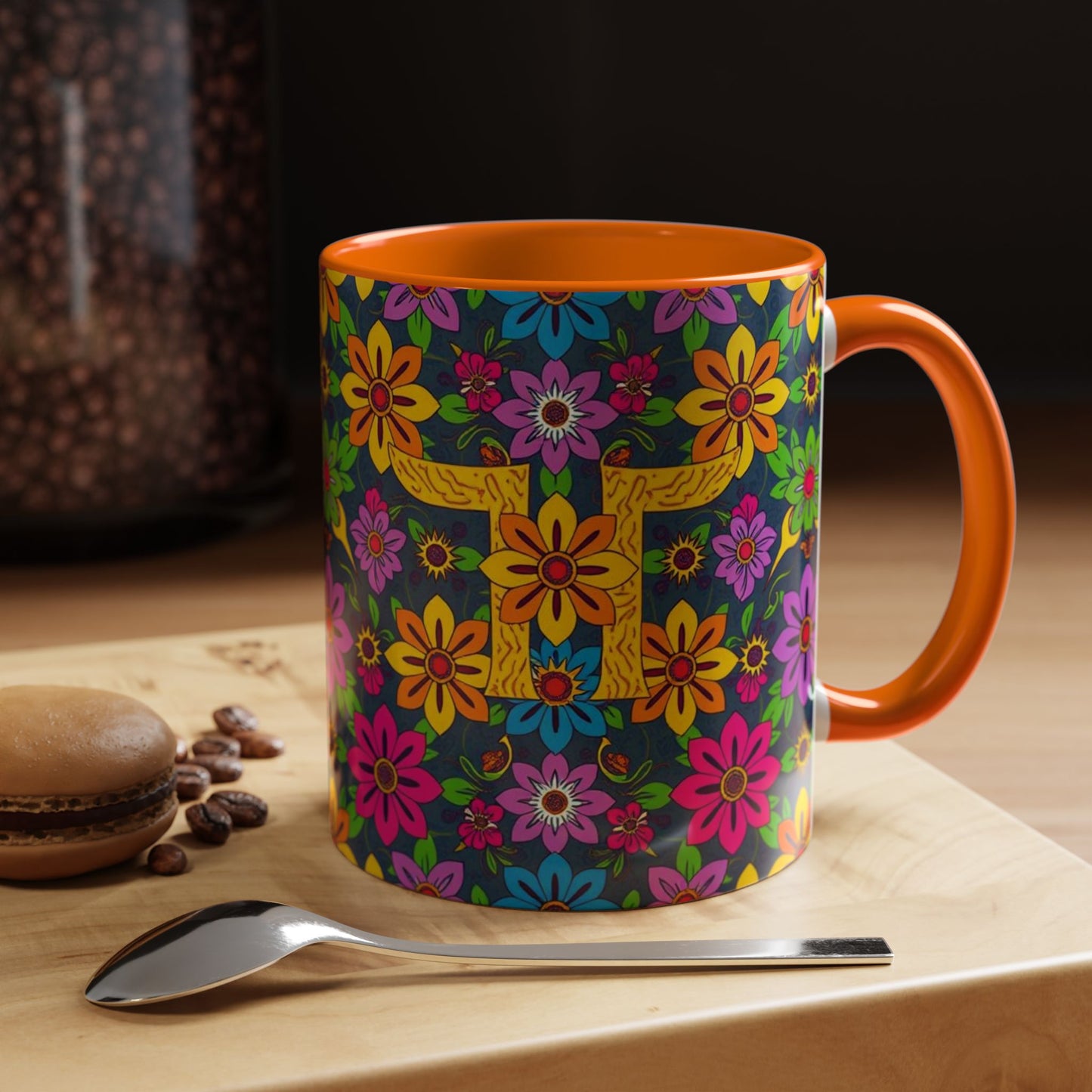 Accent Coffee Mug, Gemini, Zodiac v3, Flower Pattern, (11, 15oz)