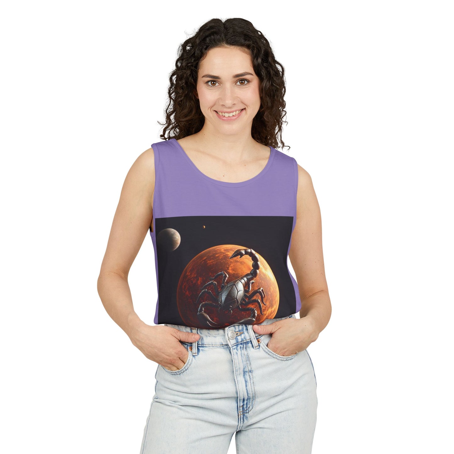 Unisex Garment-Dyed, Tank Top, Scorpio Design, Planet Symbol, 100% US cotton
