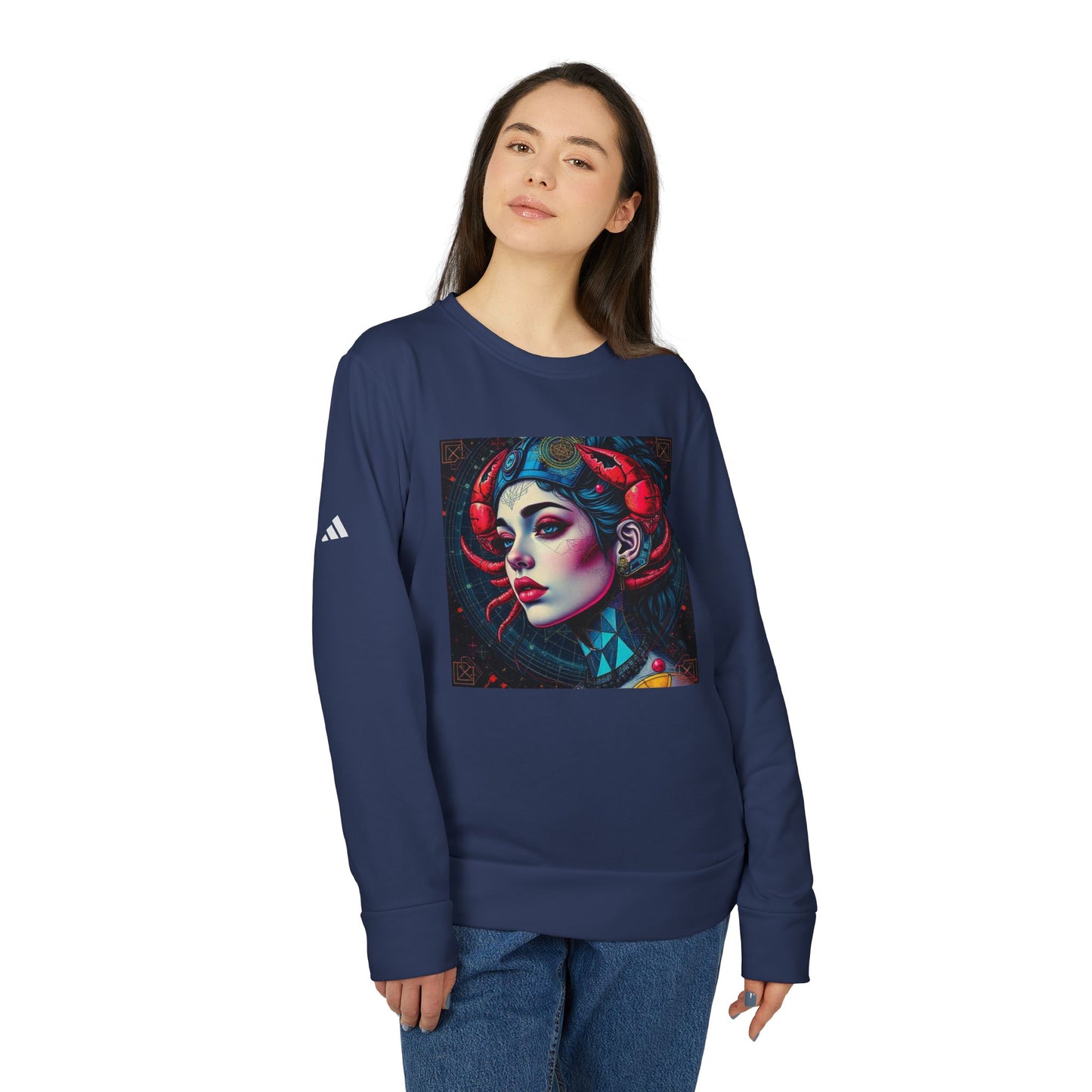 Adidas, Unisex Fleece Crewneck Sweatshirt, Cancer, Pop Art v1, Zodiac