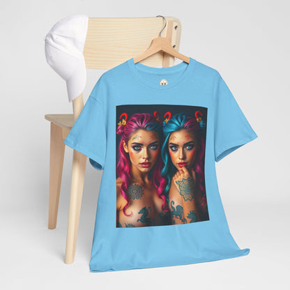 Unisex Heavy Cotton T-Shirt, Gemini, Zodiac v1, Sexy Art