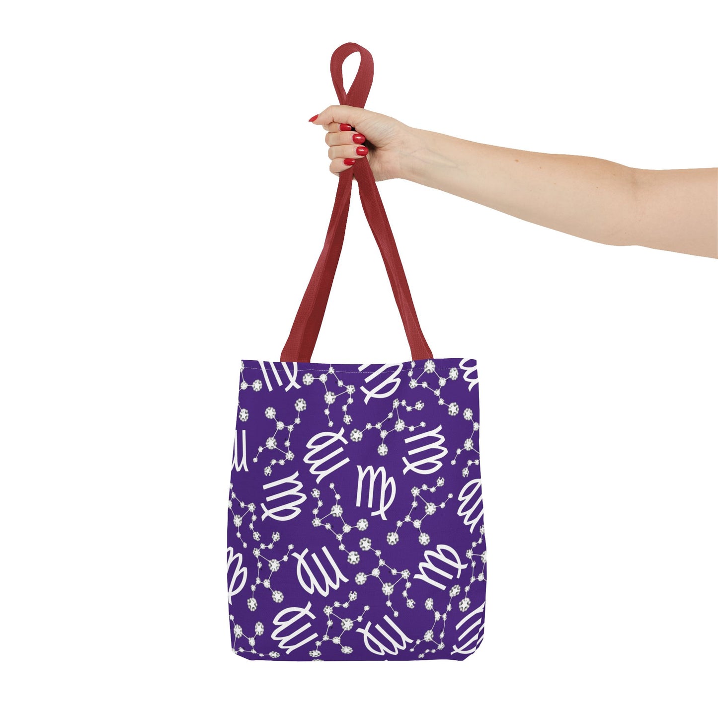 Tote Bag, Virgo Zodiac Sign, AOP, (Purple, White)