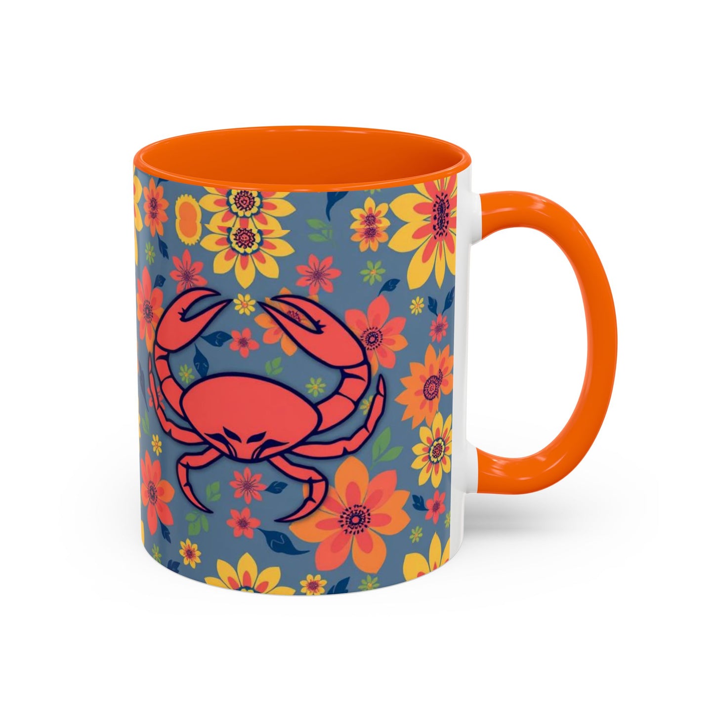 Accent Coffee Mug, Cancer, Zodiac v1, Flower Pattern, (11, 15oz)