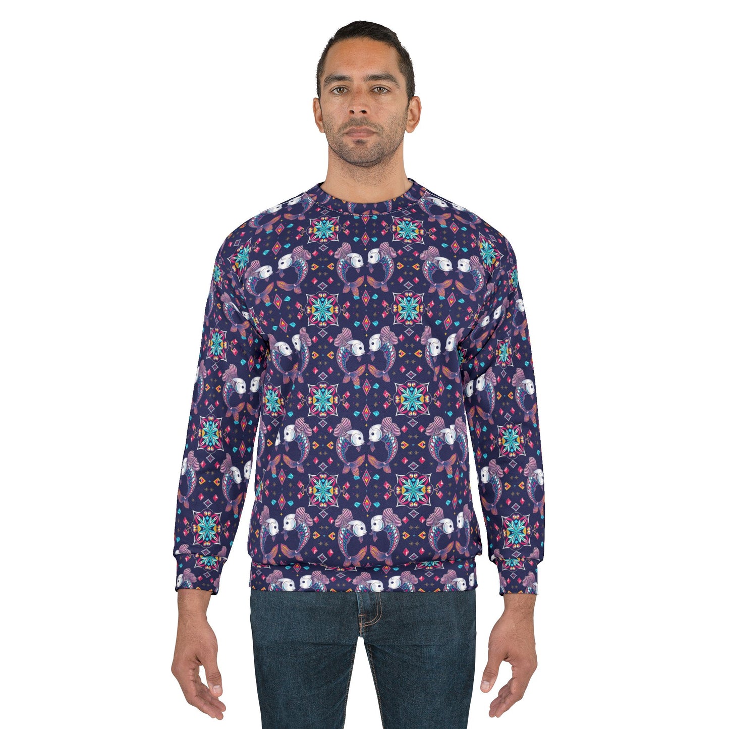 Unisex Sweatshirt (AOP), Pisces, Zodiac v4, Jewel Pattern