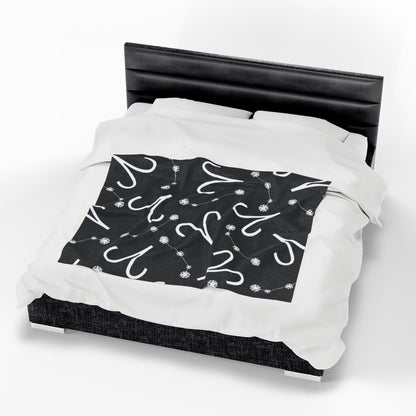 Velveteen Plush Blanket, Aries Zodiac Sign, Constellation & Symbol, Black, 100% polyester