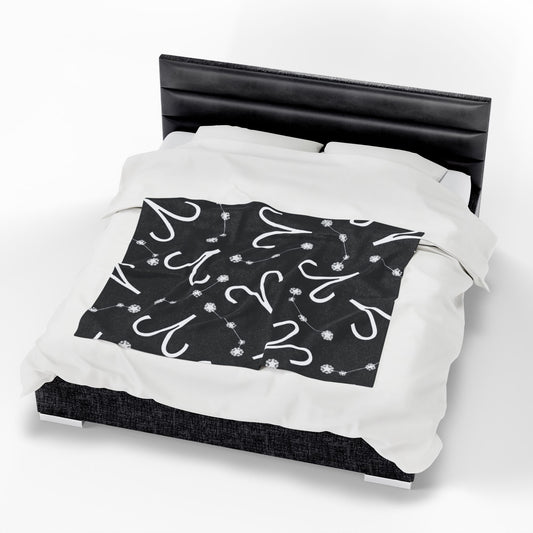 Velveteen Plush Blanket, Aries Zodiac Sign, Constellation & Symbol, Black, 100% polyester