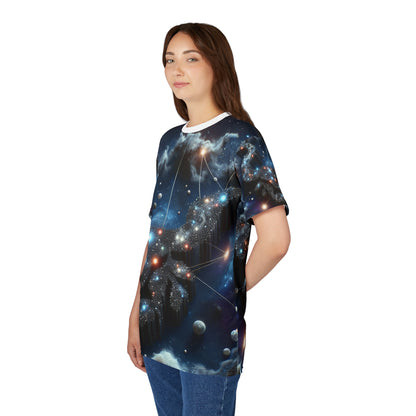 Unisex Cut & Sew T-Shirt (AOP), Space Bull Head, Taurus Zodiac Design, Regular fit, 100% Polyester