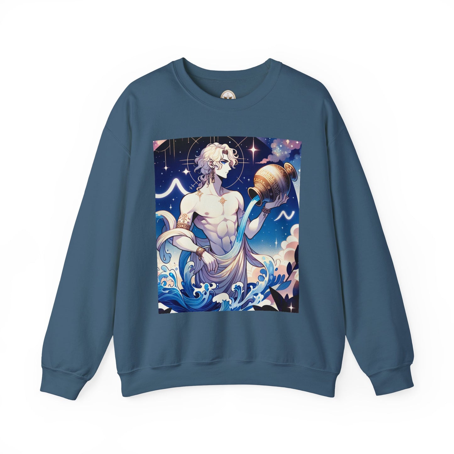 Unisex Heavy Blend™ Crewneck Sweatshirt, Anime Aqua God, Aquarius Zodiac Design