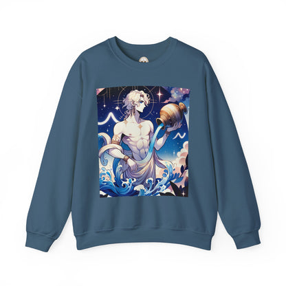 Unisex Heavy Blend™ Crewneck Sweatshirt, Anime Aqua God, Aquarius Zodiac Design