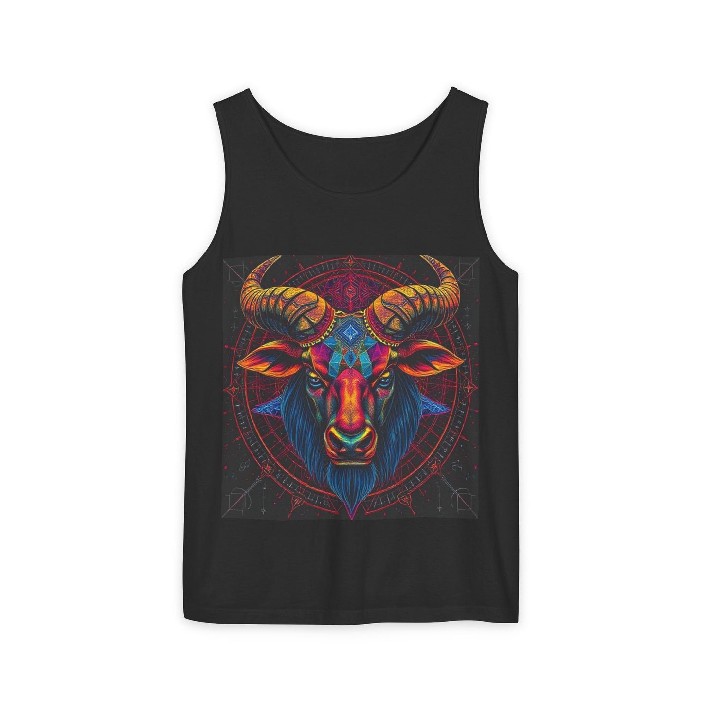 Unisex Garment-Dyed, Tank Top, Taurus Design, Pop Art v1, 100% US cotton