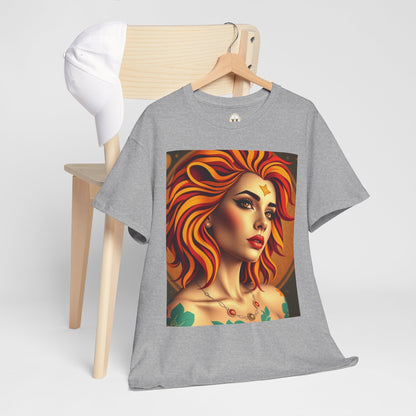 Unisex Heavy Cotton T-Shirt, Leo, Zodiac v3, Sexy Art