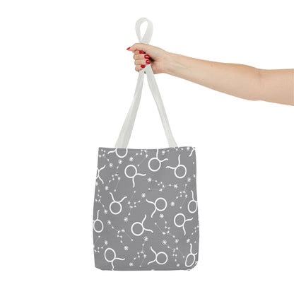 Tote Bag, Taurus Zodiac Sign, AOP, (Grey, White)