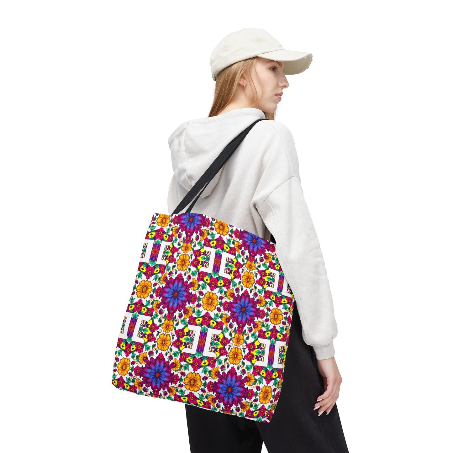 Tote Bag, (AOP), Gemini, Zodiac v3, Flower Pattern
