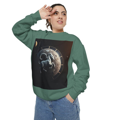 Garment-Dyed Sweatshirt, Unisex, Space Animal Design, Aries