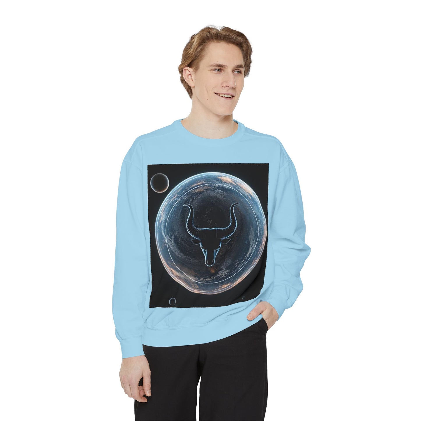 Garment-Dyed Sweatshirt, Unisex, Space Animal Design, Taurus