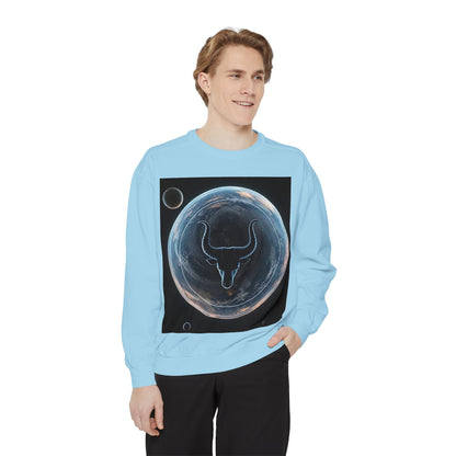 Garment-Dyed Sweatshirt, Unisex, Space Animal Design, Taurus