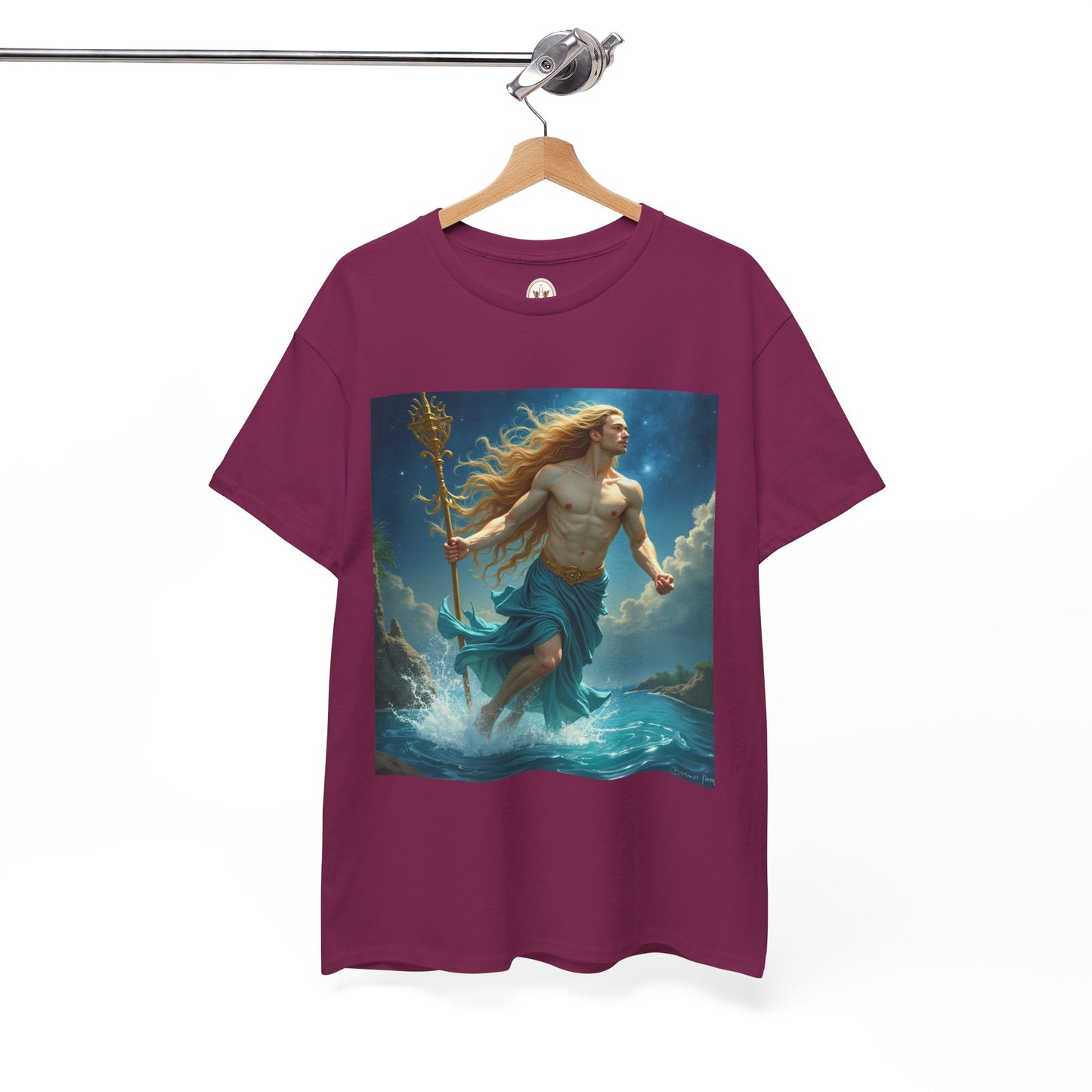 Unisex Heavy Cotton T-Shirt, Aquarius God 4v, Zodiac Design