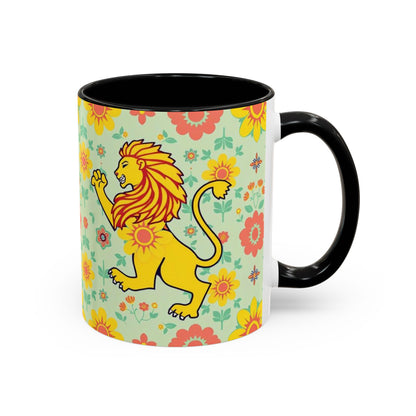 Accent Coffee Mug, Leo, Zodiac v2, Flower Pattern, (11, 15oz)