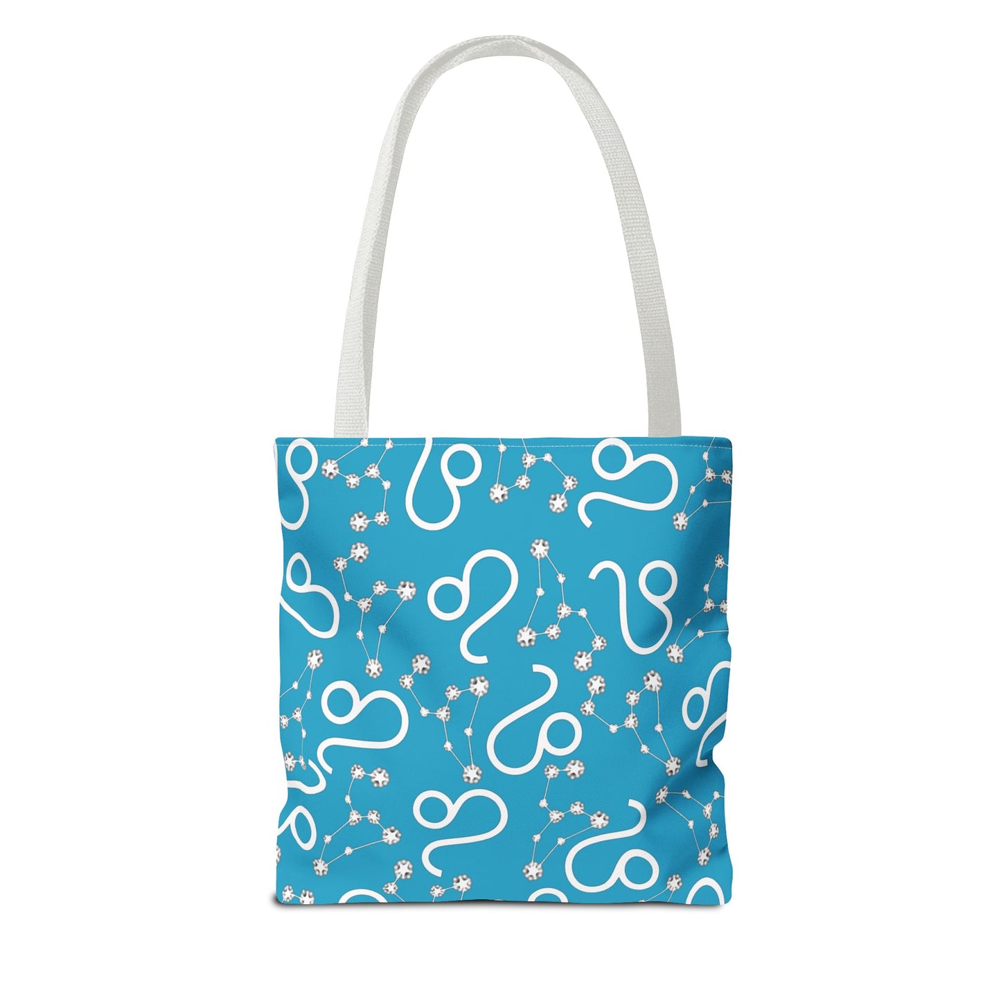 Tote Bag, Leo Zodiac Sign, AOP, (Turquoise, White)