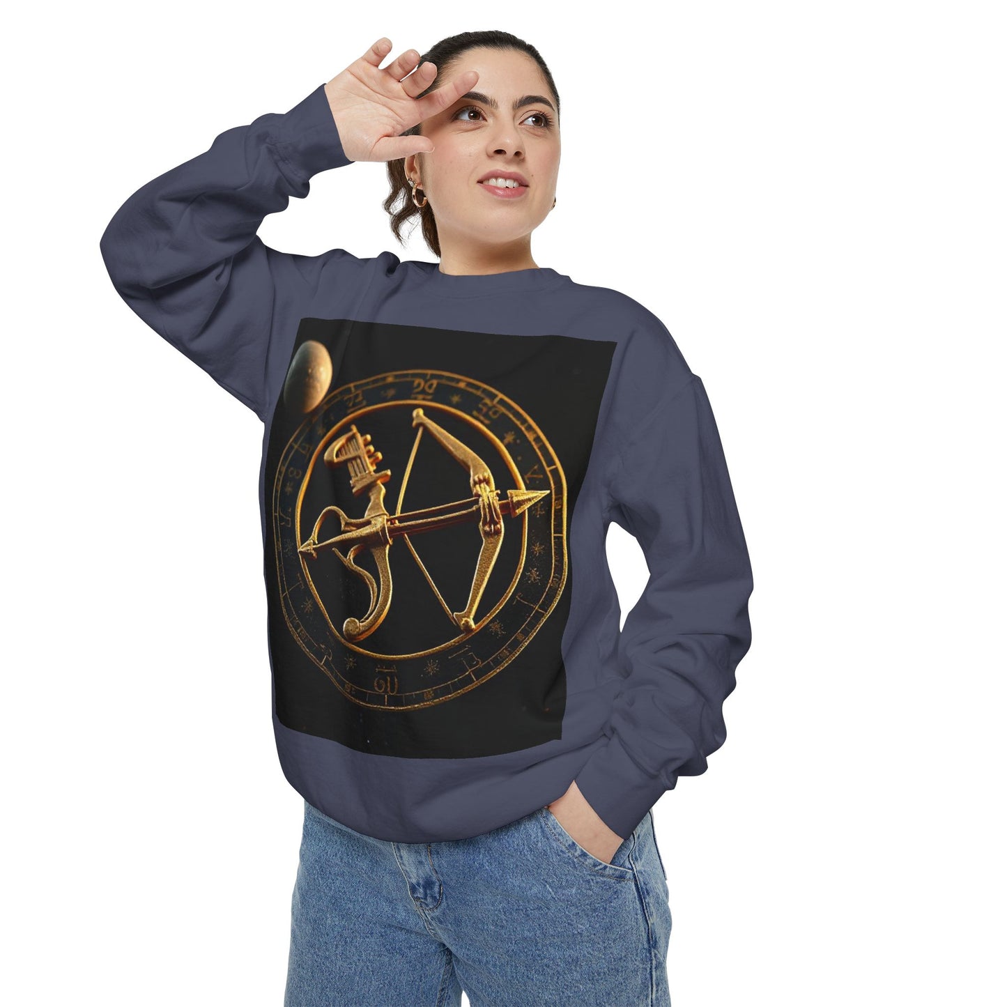 Garment-Dyed Sweatshirt, Unisex, Space Symbol Design, Sagittarius