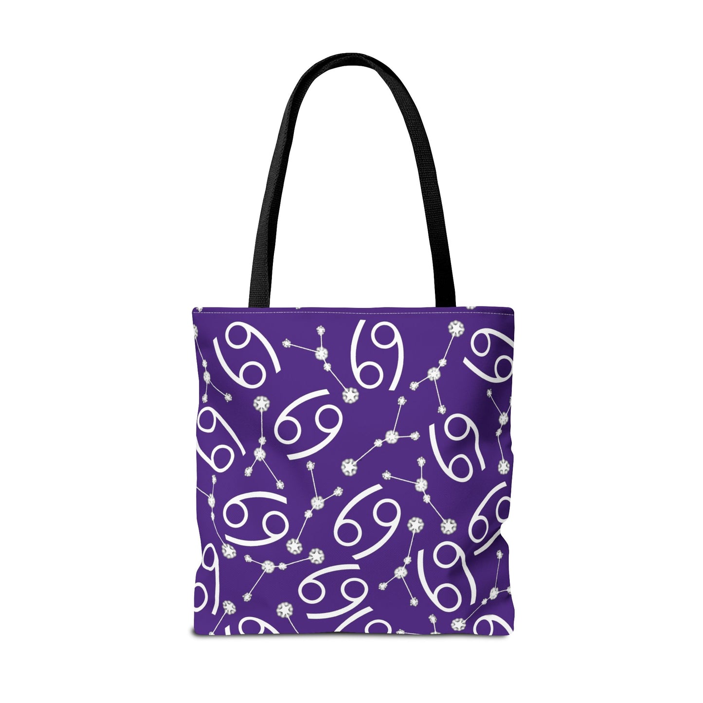 Tote Bag, Cancer Zodiac Sign, AOP, (Purple, White)
