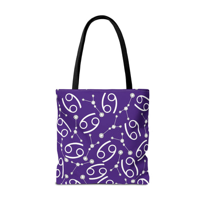 Tote Bag, Cancer Zodiac Sign, AOP, (Purple, White)