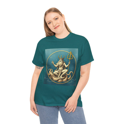 Unisex Heavy Cotton T-Shirt, Aquarius God 3v, Zodiac Design