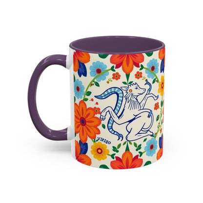 Accent Coffee Mug, Virgo, Zodiac v2. Flower Pattern, (11, 15oz)