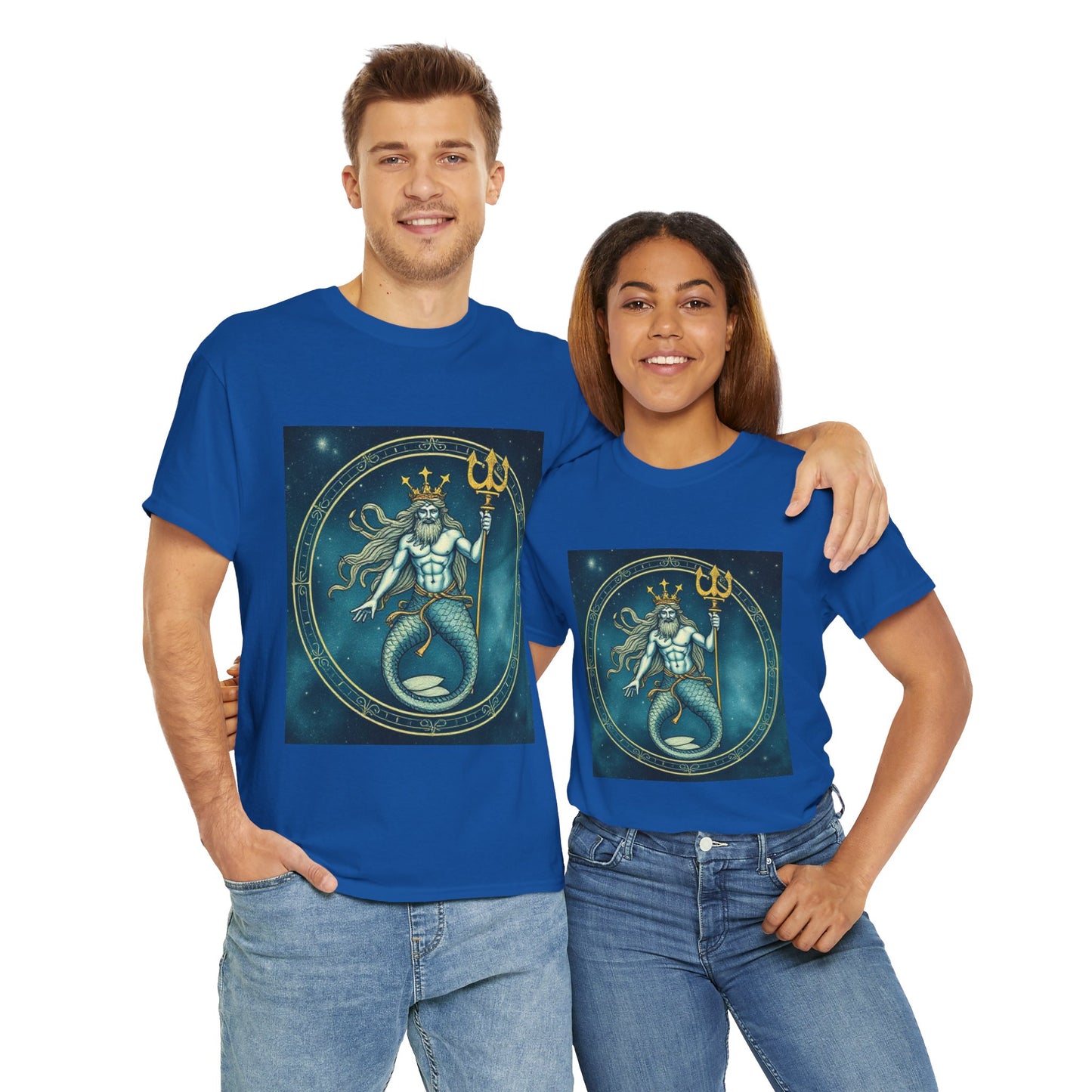 Unisex Heavy Cotton T-Shirt, Aquarius God 5v, Zodiac Design