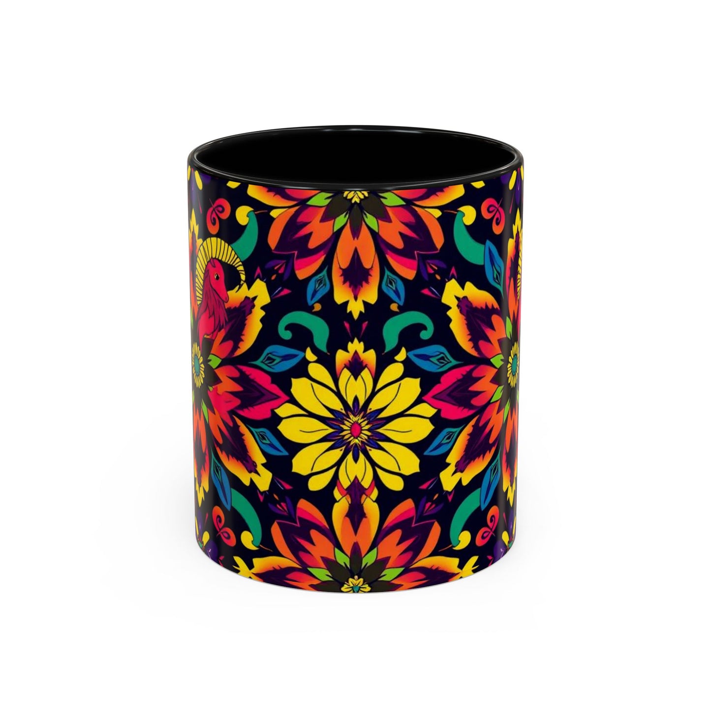 Accent Coffee Mug, Capricorn, Zodiac v4, Flower Pattern, (11, 15oz)
