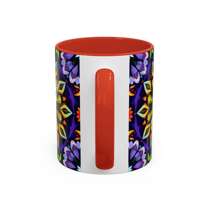 Accent Coffee Mug, Sagittarius, Zodiac v1. Flower Pattern, (11, 15oz)