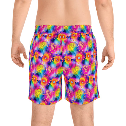 Men's Mid-Length Swim Shorts, (AOP), Gemini, Zodiac v1, Bubble Pattern