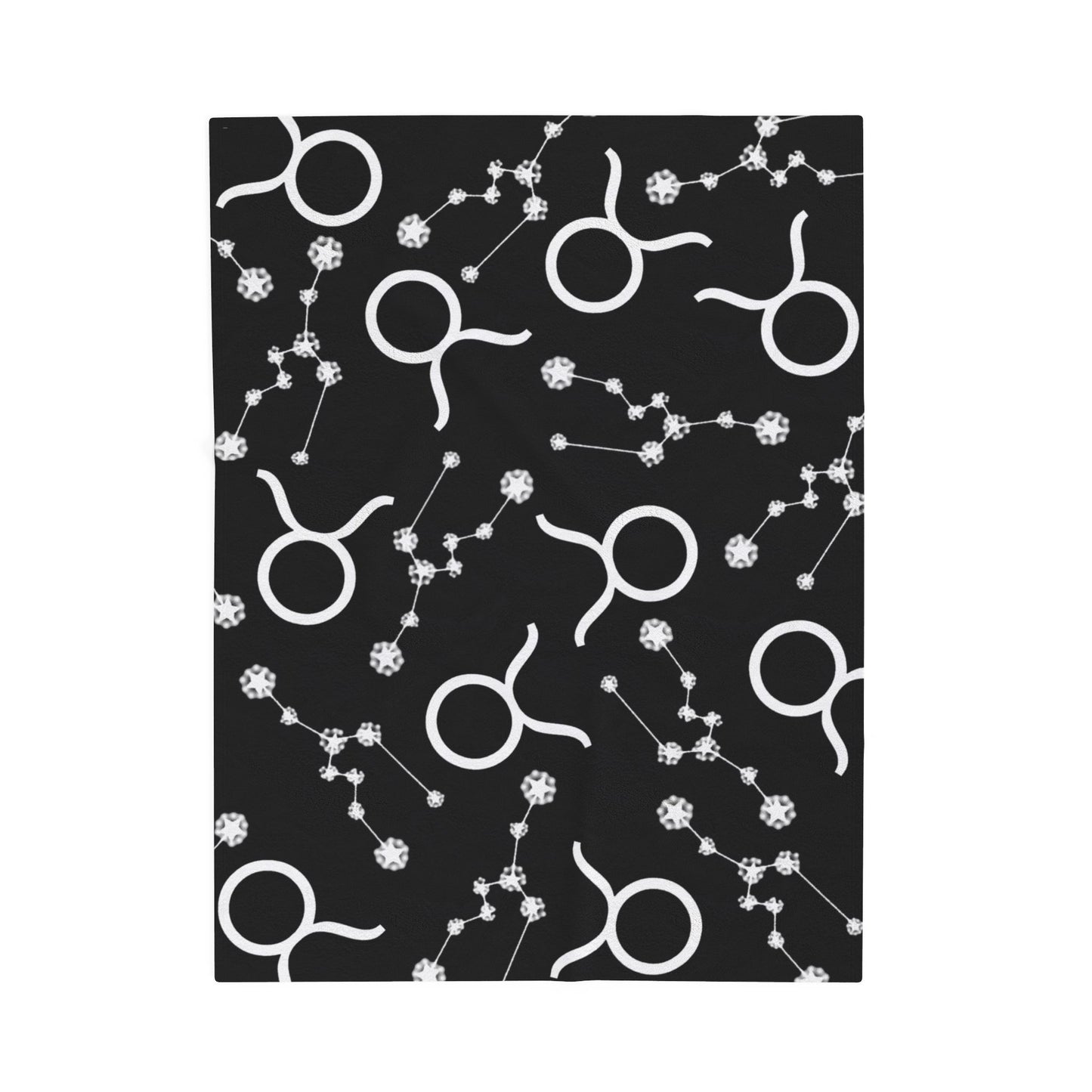 Velveteen Plush Blanket, Taurus Zodiac Sign, Constellation & Symbol, Black, 100% polyester
