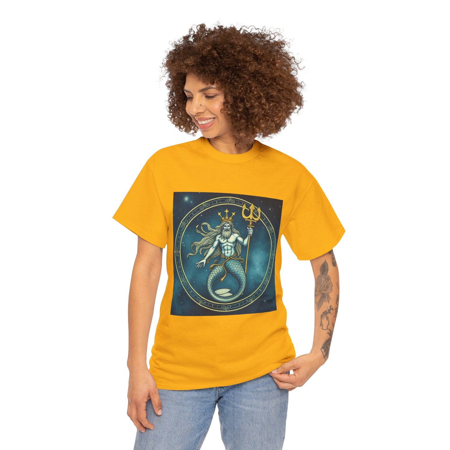 Unisex Heavy Cotton T-Shirt, Aquarius God 6v, Zodiac Design