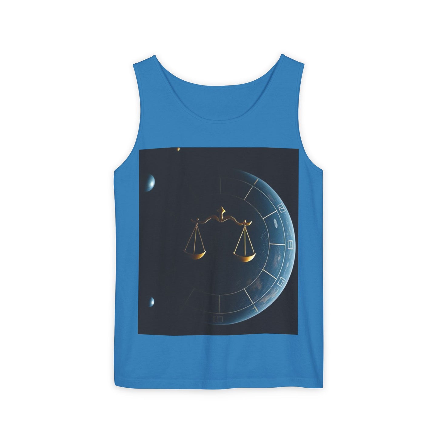Unisex Garment-Dyed, Tank Top, Libra Design, Space Scale, 100% US cotton