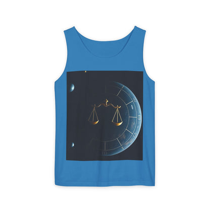 Unisex Garment-Dyed, Tank Top, Libra Design, Space Scale, 100% US cotton