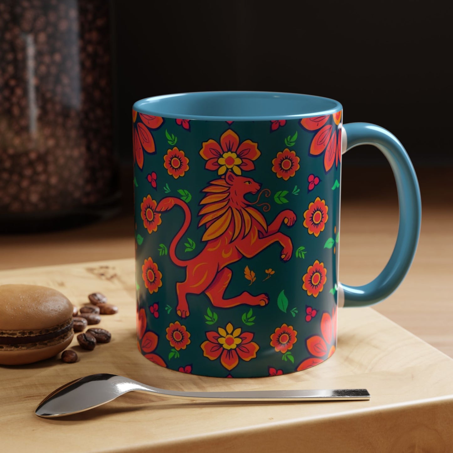Accent Coffee Mug, Leo, Zodiac v1, Flower Pattern, (11, 15oz)
