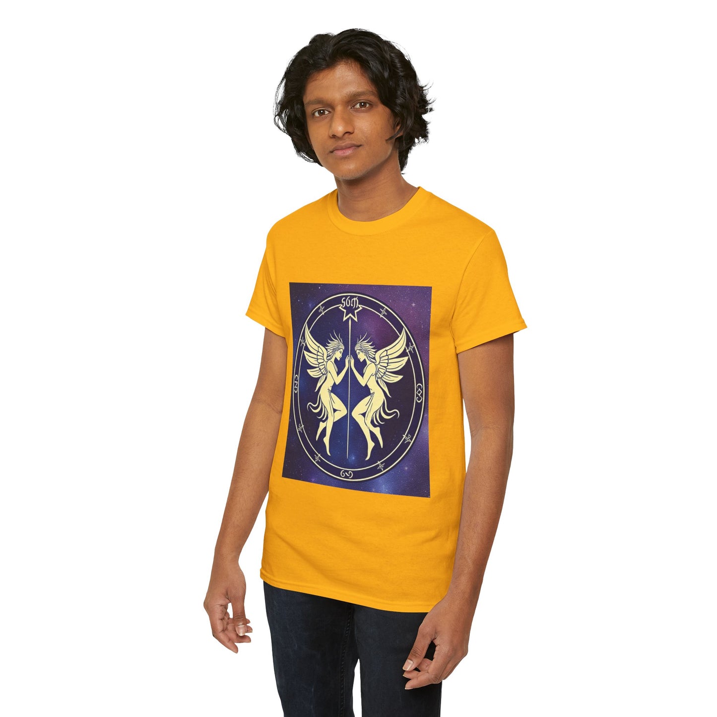 Unisex Heavy Cotton T-Shirt, Space Angel Twins v1, Gemini Zodiac Design