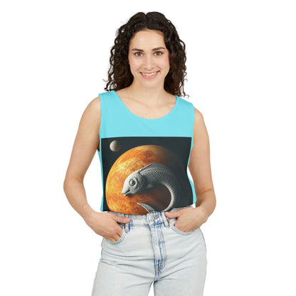 Unisex Garment-Dyed, Tank Top, Pisces Design, Space Animal, 100% US cotton