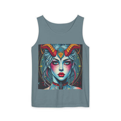 Unisex Garment-Dyed, Tank Top, Capricorn, Pop Art v1, 100% US cotton
