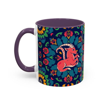 Accent Coffee Mug, Capricorn, Zodiac, Flower Pattern, (11, 15oz)