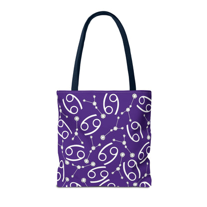 Tote Bag, Cancer Zodiac Sign, AOP, (Purple, White)