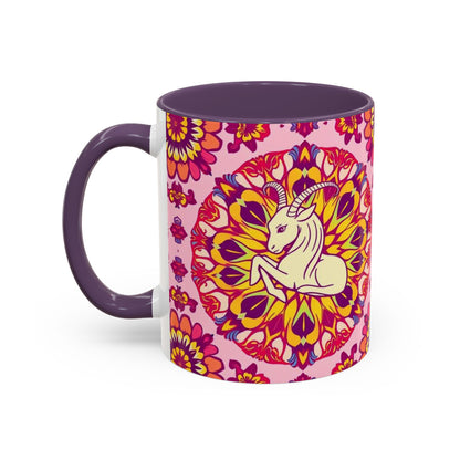 Accent Coffee Mug, Capricorn, Zodiac v3, Flower Pattern, (11, 15oz)