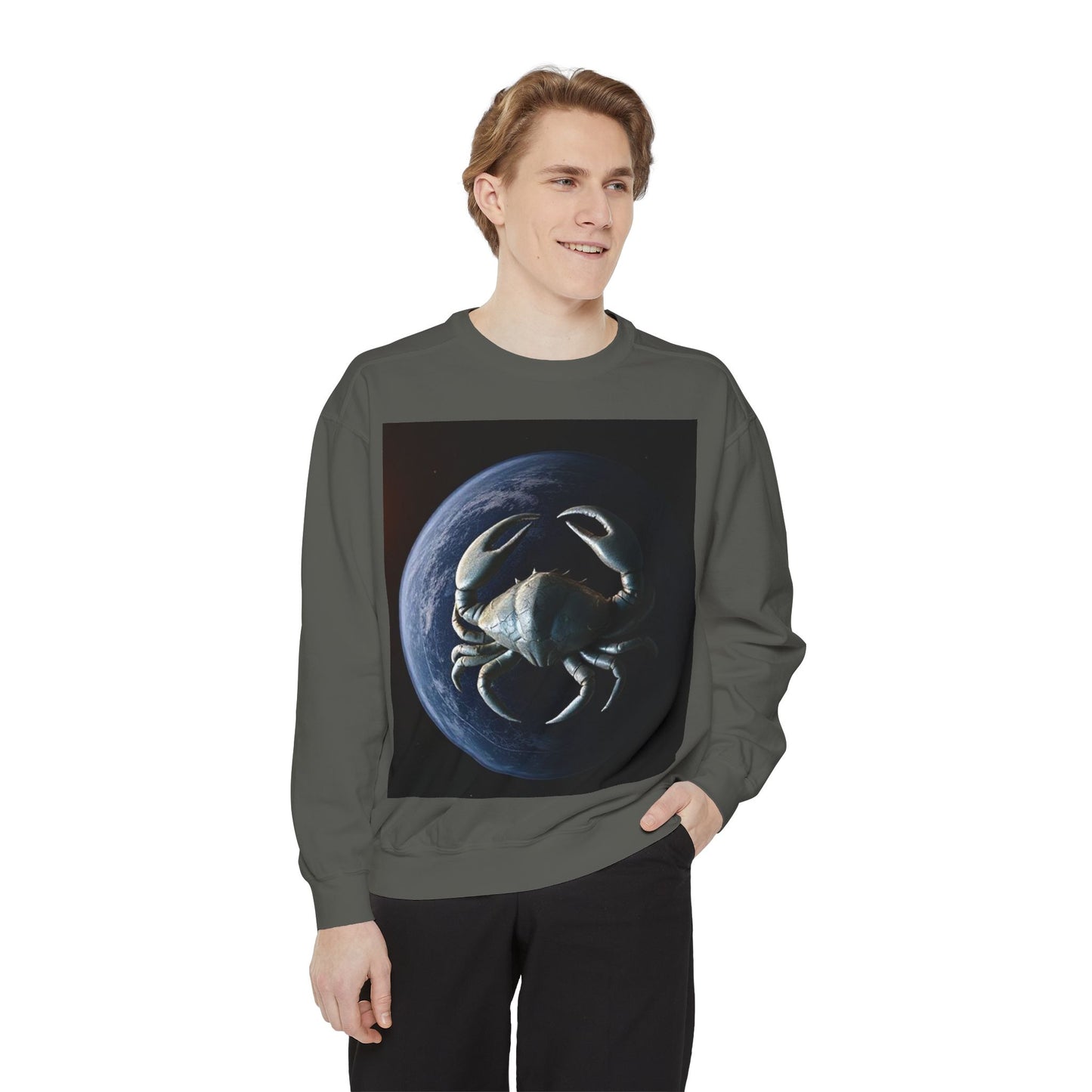 Garment-Dyed Sweatshirt, Unisex, Space Animal Design, Cancer