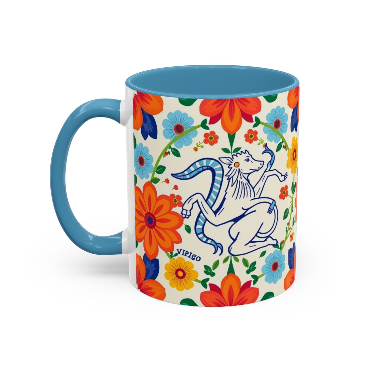 Accent Coffee Mug, Virgo, Zodiac v2. Flower Pattern, (11, 15oz)