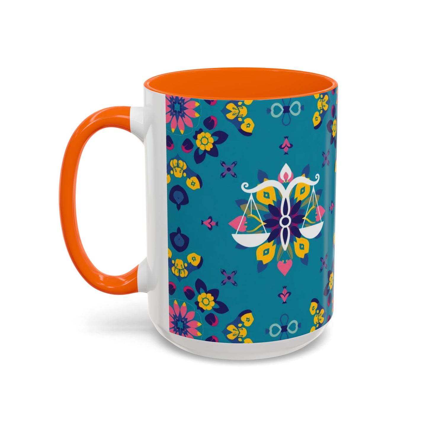 Accent Coffee Mug, Libra, Zodiac v2, Flower Pattern, (11, 15oz)