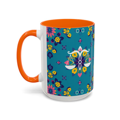 Accent Coffee Mug, Libra, Zodiac v2, Flower Pattern, (11, 15oz)