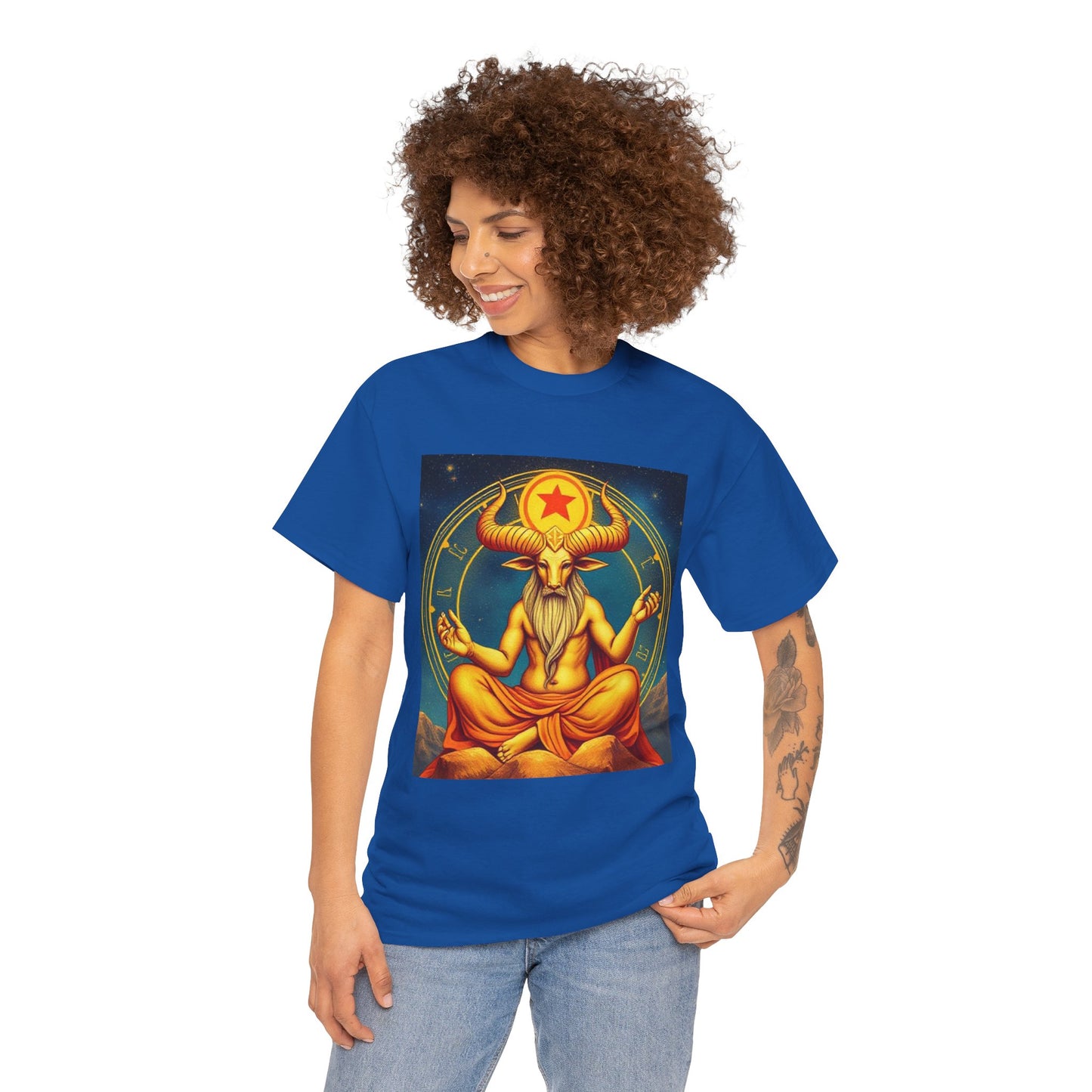 Unisex Heavy Cotton T-Shirt, Meditating Bull, Taurus Zodiac Design
