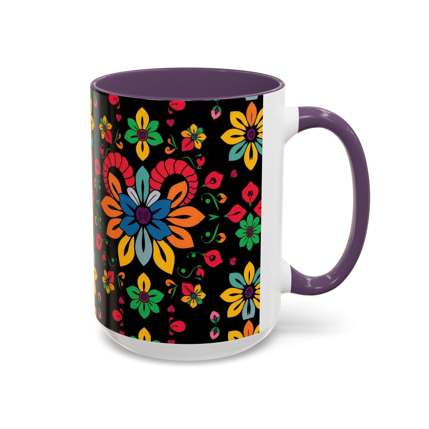 Accent Coffee Mug, Aries, Zodiac v3, Flower Pattern, (11, 15oz)